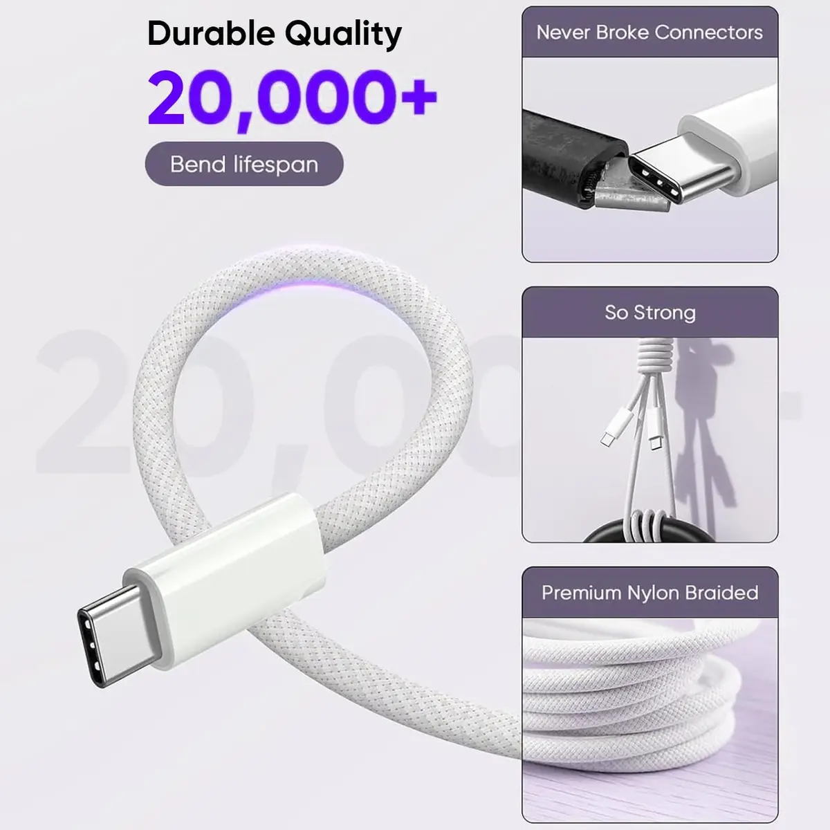 Dazana USB C to C Woven Cable & 40W Multiport Fast Charger for iPhone 17/16/15 Max | 3FT Braided Data & Power Cord - view 5