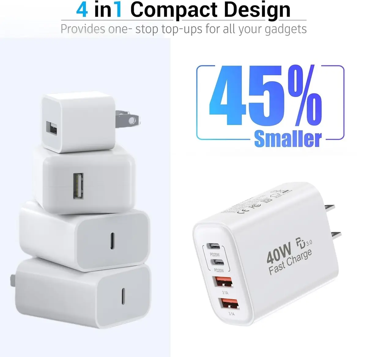 Dazana USB C to C Woven Cable & 40W Multiport Fast Charger for iPhone 17/16/15 Max | 3FT Braided Data & Power Cord - view 7
