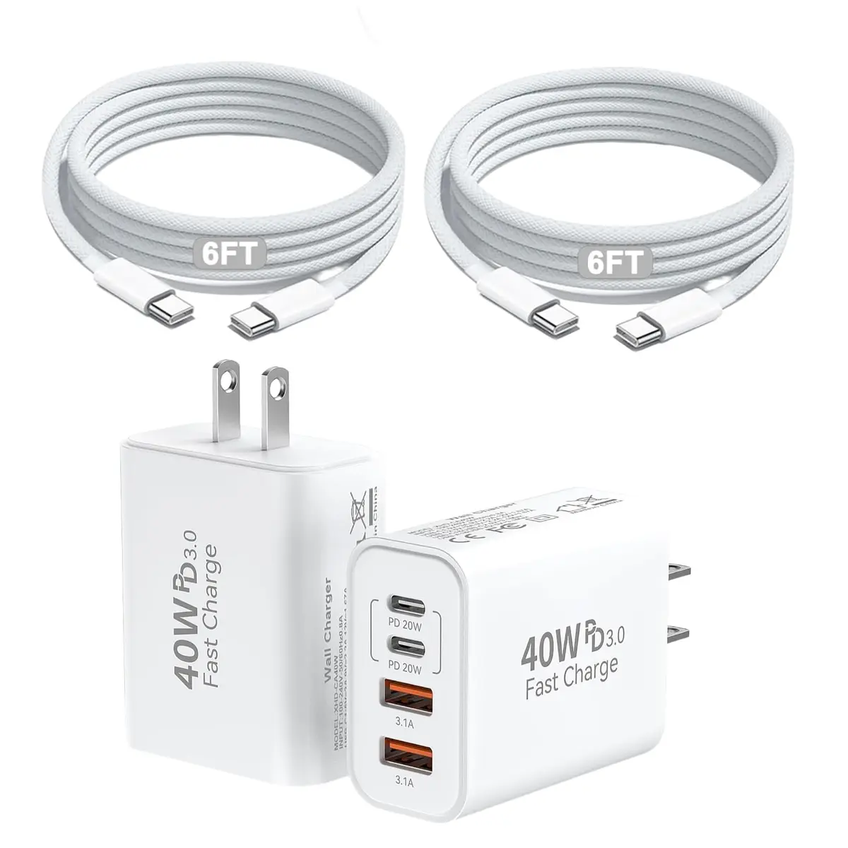 Dazana 40W MultiPort USB C Charger & 6FT Braided Cable | Fast Charging for iPhone & iPad - main product image