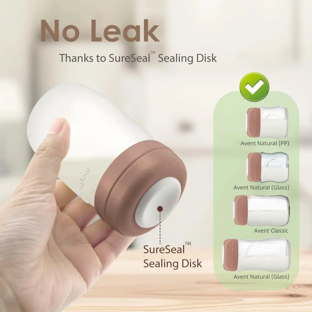 Maymom Screw Lids Travel Caps with Rewritable Sealing Disc for Avent Bottles 6 Count (Brown) | Leak-Proof & Travel-Friendly - view 6