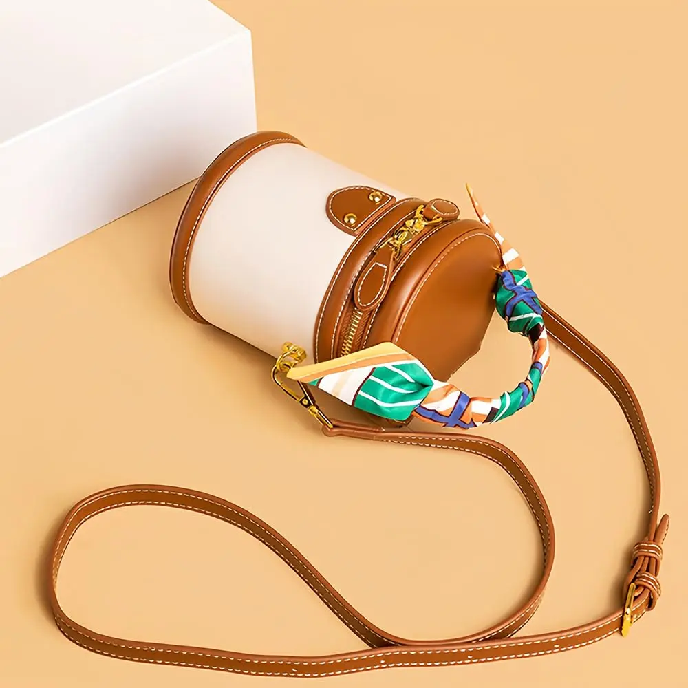 SYHTBYOH Mini Bucket Crossbody Bag for Women Vegan Leather Small Retro Shoulder Round Handle (Brown) | Compact & Stylish - view 6