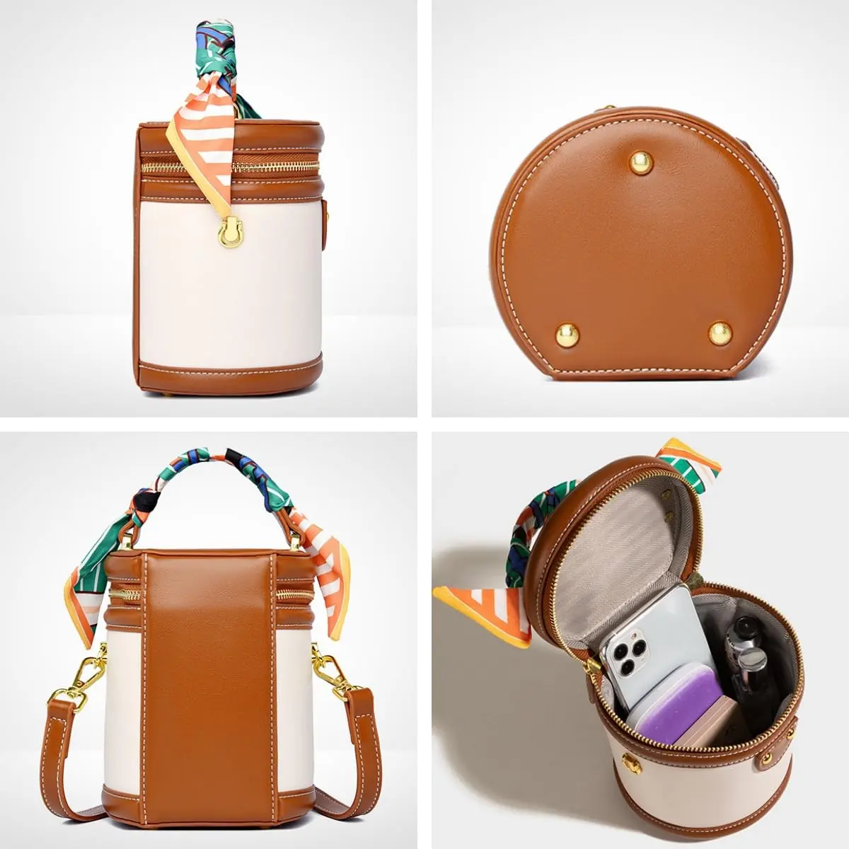 SYHTBYOH Mini Bucket Crossbody Bag for Women Vegan Leather Small Retro Shoulder Round Handle (Brown) | Compact & Stylish - view 7