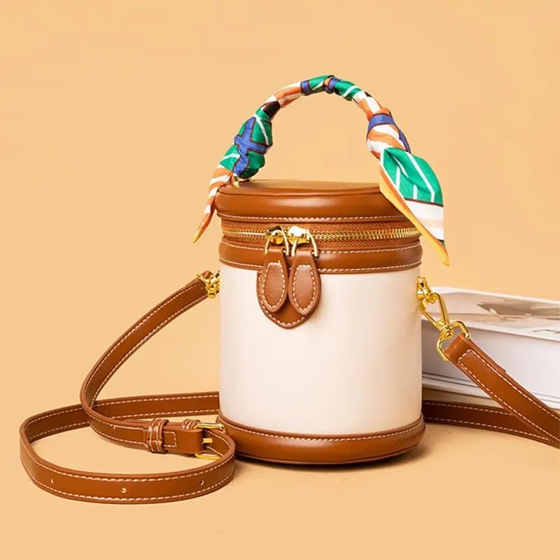 SYHTBYOH Mini Bucket Crossbody Bag for Women Vegan Leather Small Retro Shoulder Round Handle (Brown) | Compact & Stylish - view 3