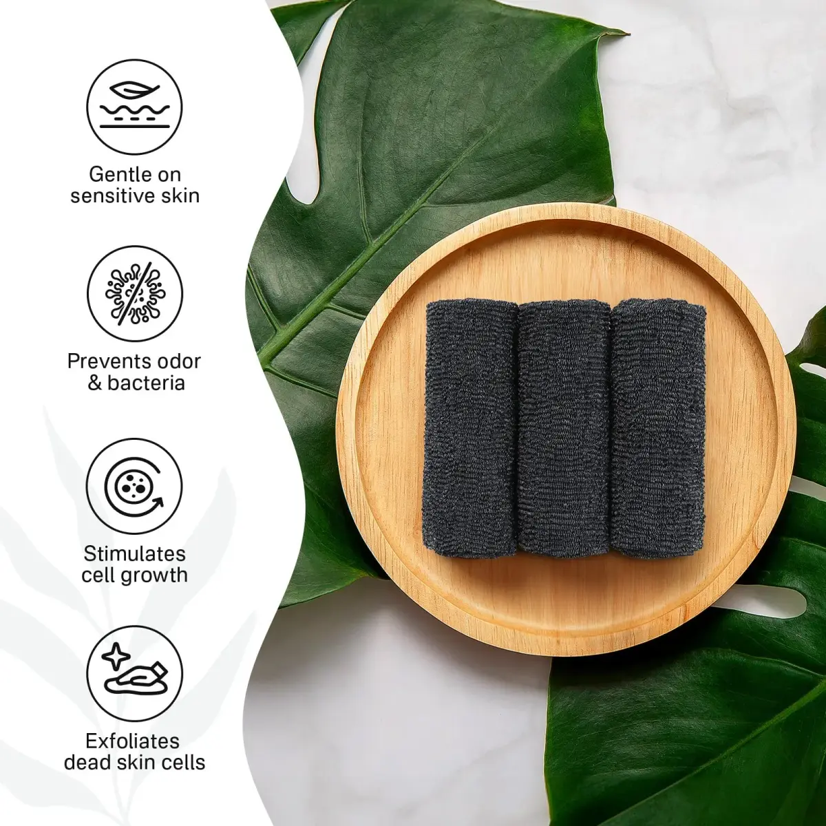 Yiclick Exfoliating Washcloth Towel 3-Pack, Black | Japanese Style Back Scrubber for Body - view 2