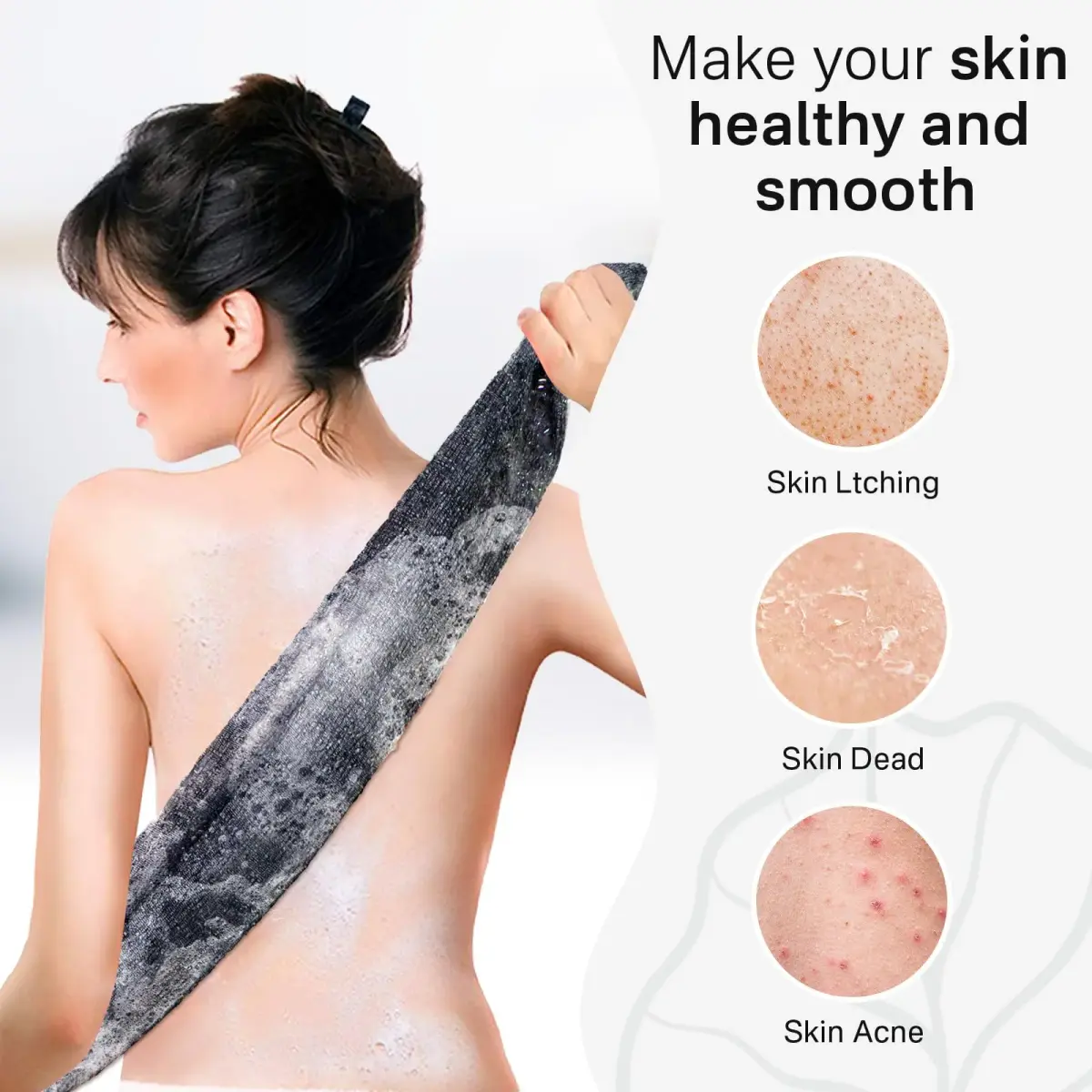 Yiclick Exfoliating Washcloth Towel 3-Pack, Black | Japanese Style Back Scrubber for Body - view 3