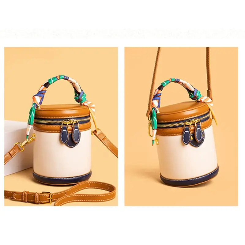 SYHTBYOH Mini Bucket Crossbody Bag 5.1"L x 4.3"W x 6.3"H | Faux Leather Small Retro Shoulder Handbag - view 7