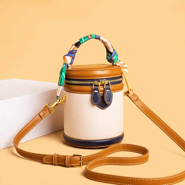 SYHTBYOH Mini Bucket Crossbody Bag 5.1"L x 4.3"W x 6.3"H | Faux Leather Small Retro Shoulder Handbag - view 3
