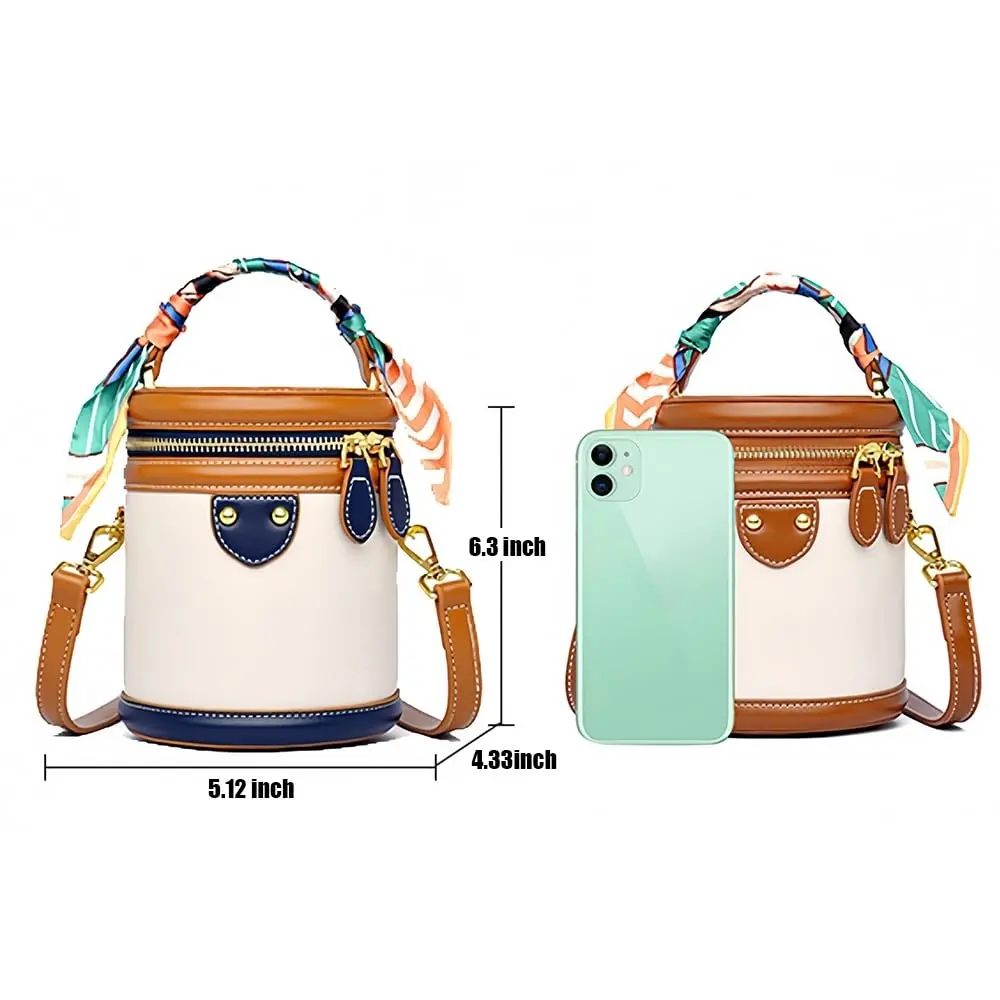 SYHTBYOH Mini Bucket Crossbody Bag 5.1"L x 4.3"W x 6.3"H | Faux Leather Small Retro Shoulder Handbag - view 5