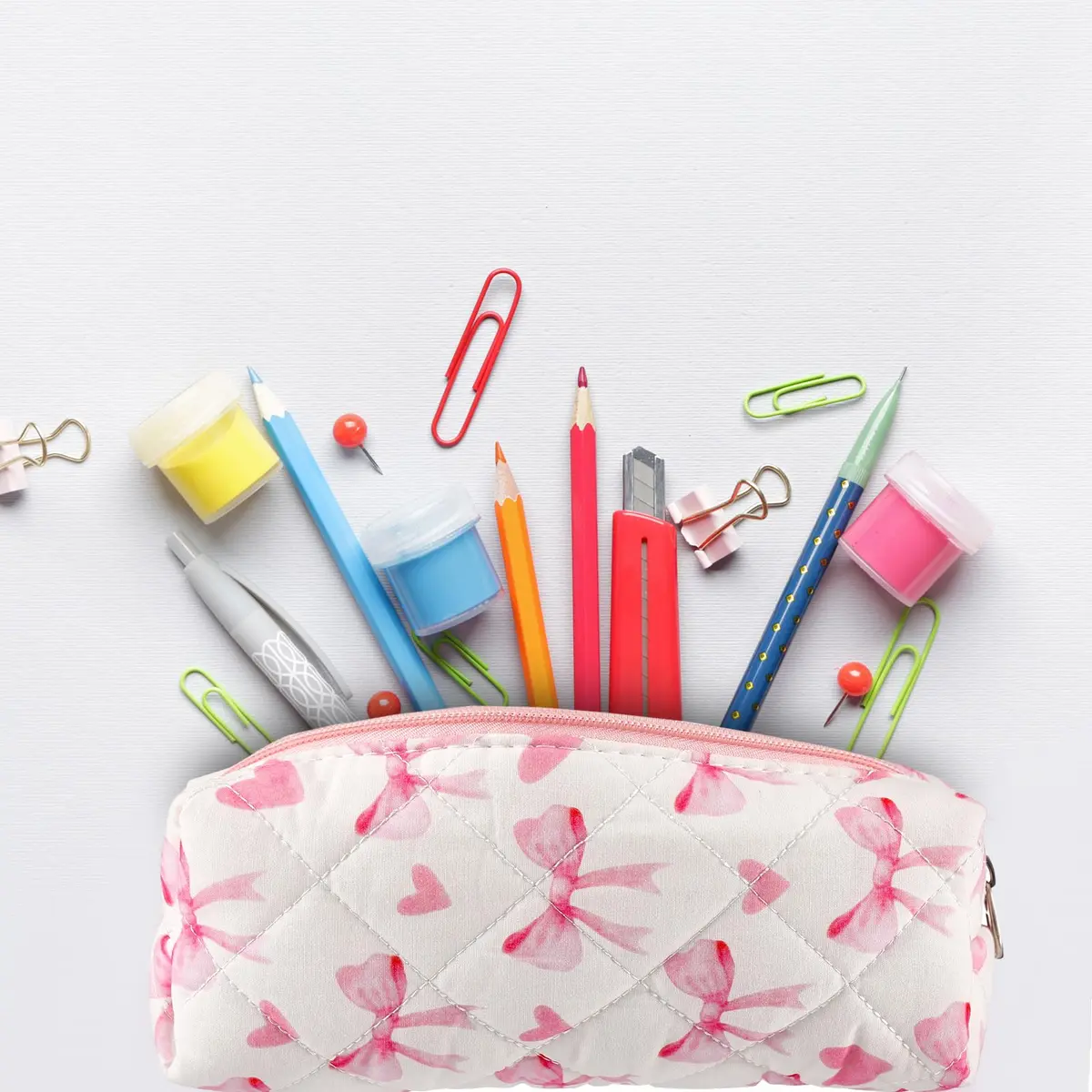 Sherr Coquette Bow Pencil Case Pink Bow Cute Heart Pencil Pouch 19cm (7.48in) | Soft Cotton Storage Bag - view 3