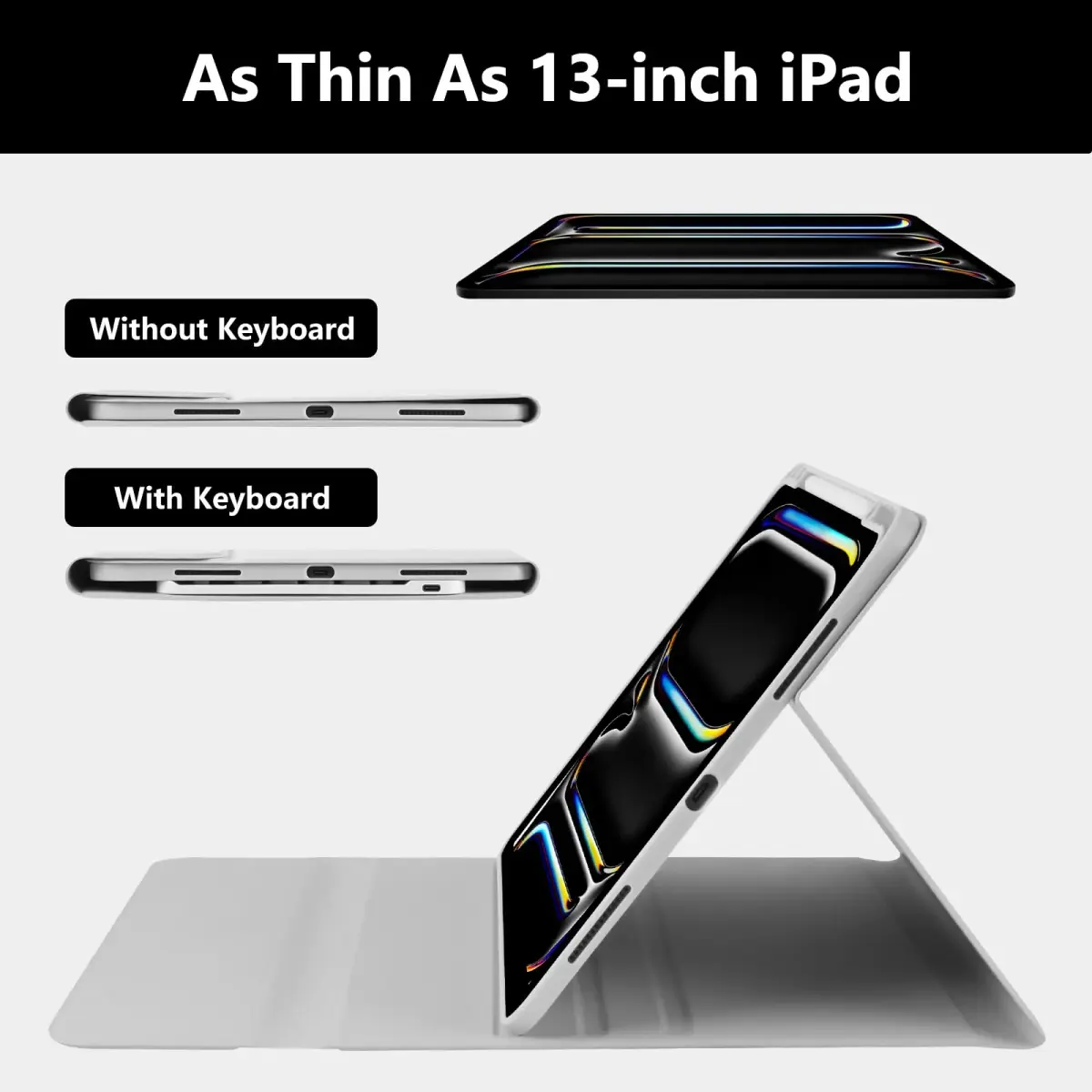aMZCaSE Gray Keyboard Case for iPad Pro 13-inch (M5/M4) | Detachable Folio with Pencil Holder & Smart Sleep/Wake - view 3