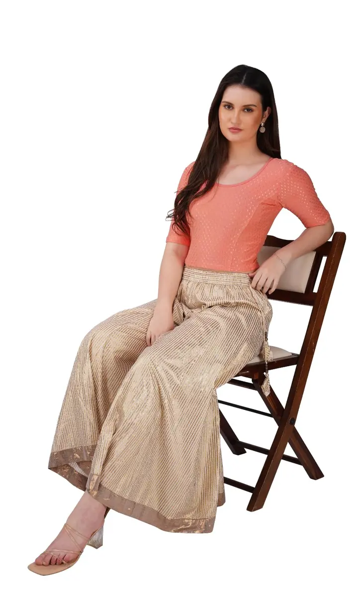 Fressia Fabrics Round Neck Pure Dobby Cotton Stretchable Elbow Sleeve Readymade Saree Blouse for Women Stylish XXL (208 Peach) | 110g Lightweight Fabric - view 7