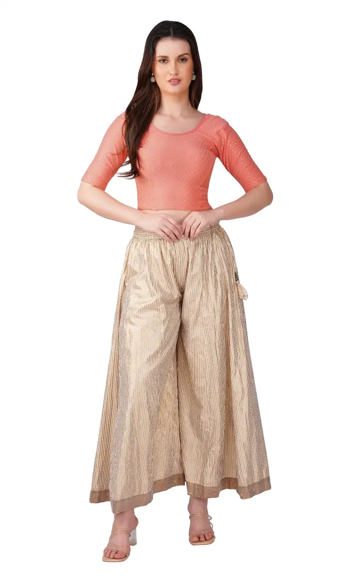 Fressia Fabrics Round Neck Pure Dobby Cotton Stretchable Elbow Sleeve Readymade Saree Blouse for Women Stylish XXL (208 Peach) | 110g Lightweight Fabric - view 8
