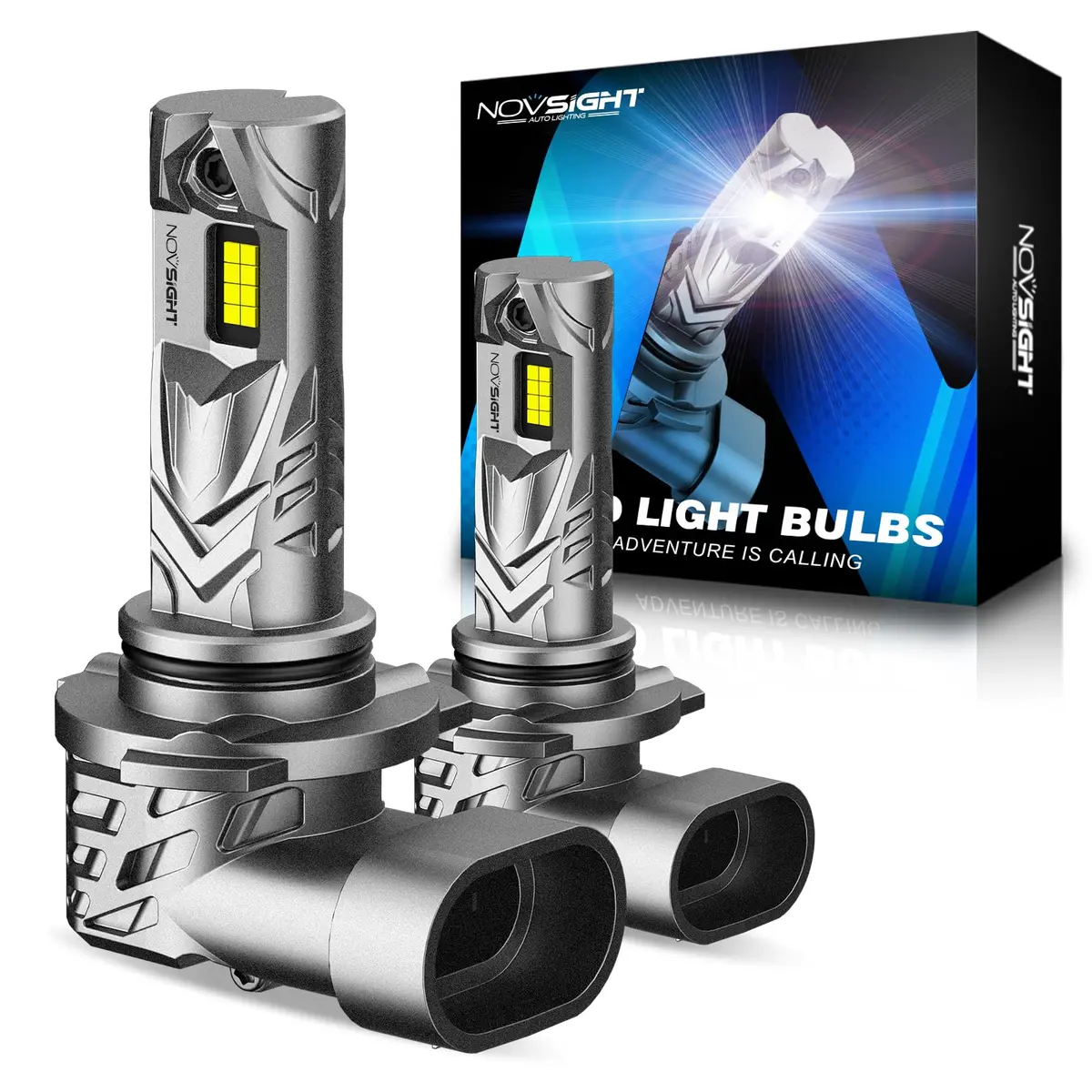 NOVSIGHT 9006 Bulbs 48000LM 600% Brightness | 1:1 Mini Fog Light Set 6500K White - main product image