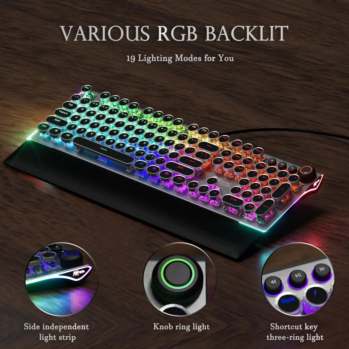 RK ROYAL KLUDGE X108 Typewriter Mechanical Keyboard 108 Keys RGB Backlit Shadow Black - view 5