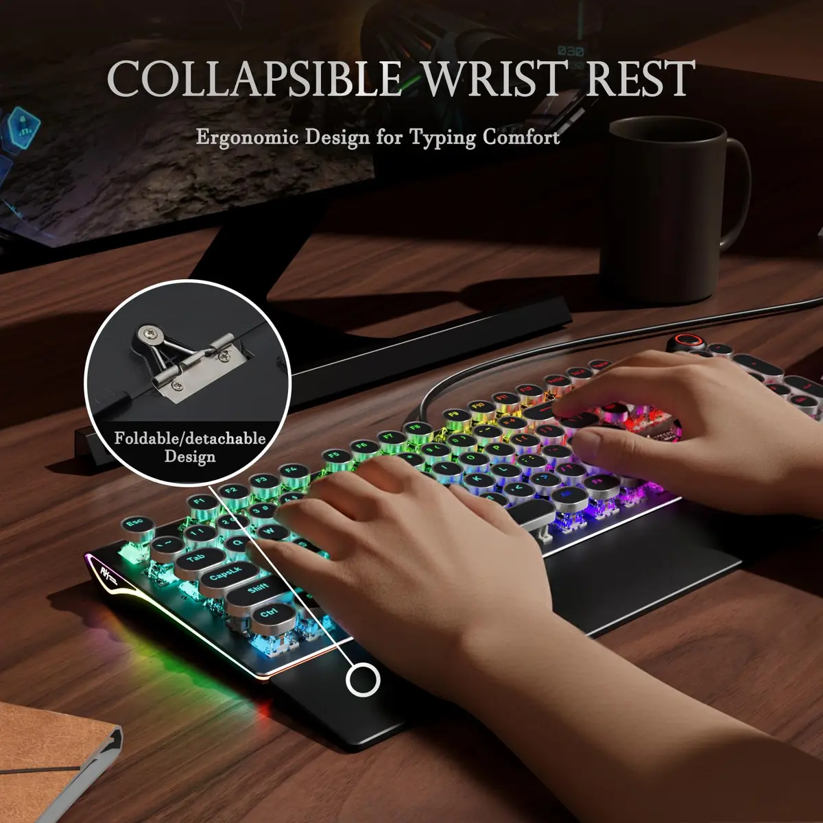 RK ROYAL KLUDGE X108 Typewriter Mechanical Keyboard 108 Keys RGB Backlit Shadow Black - view 6