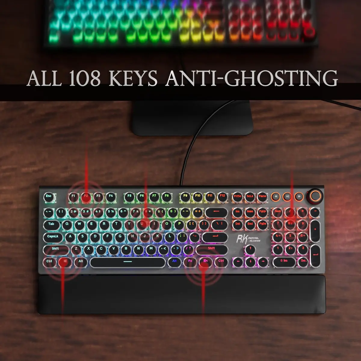 RK ROYAL KLUDGE X108 Typewriter Mechanical Keyboard 108 Keys RGB Backlit Shadow Black - view 7