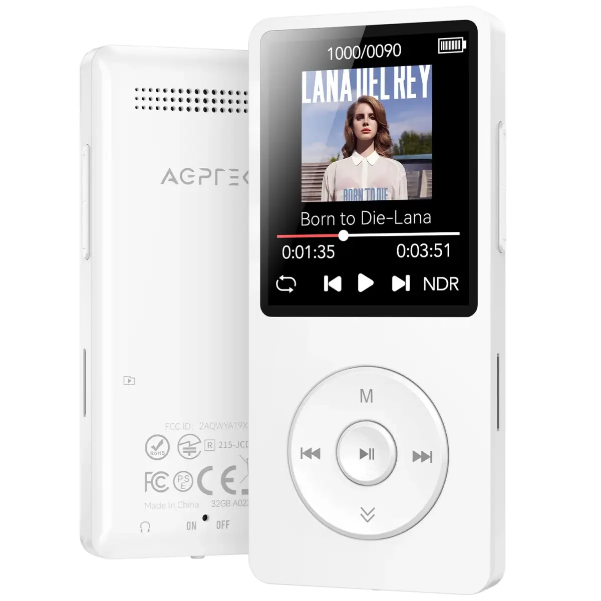 AGPTEK A02 MP3 Player 64GB White | Bluetooth 5.3 Portable Music Player with Speaker - main product image