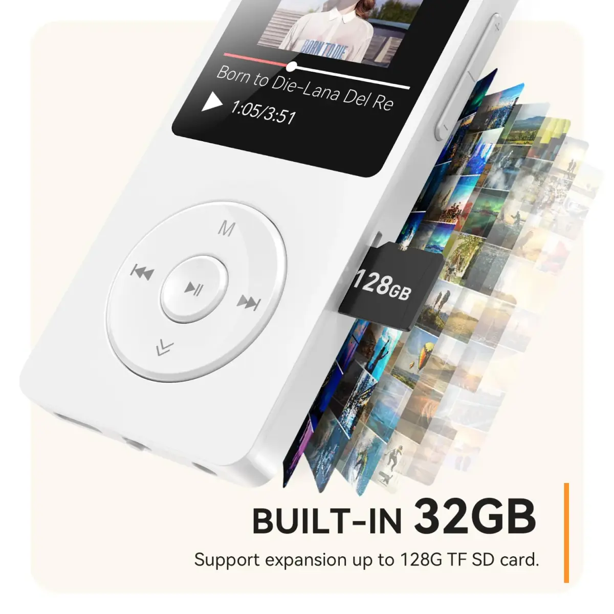 AGPTEK A02 MP3 Player 64GB White | Bluetooth 5.3 Portable Music Player with Speaker - view 5