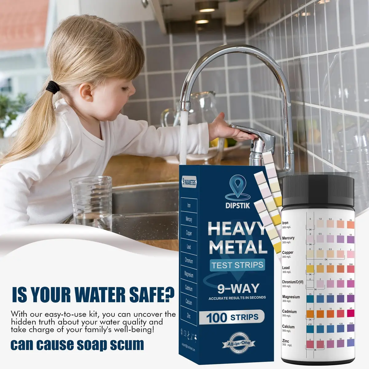DIPSTIK 9 Way Heavy Metals Water Test Strips 100ct | Accurate Home Water Testing Kit for Iron, Mercury, Lead & More - view 6
