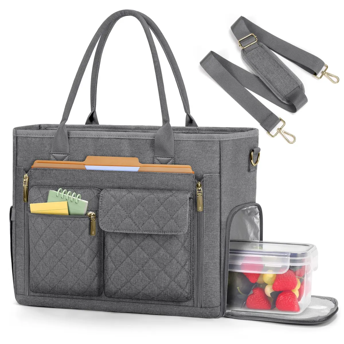 RAINSMORE Teacher Tote Bag with Lunch Compartment for Women | 15.6 inch Laptop & Insulated Side Pockets - main product image