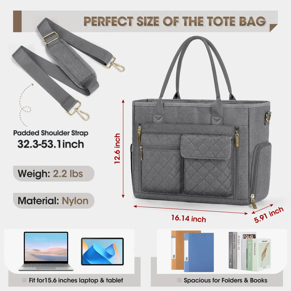 RAINSMORE Teacher Tote Bag with Lunch Compartment for Women | 15.6 inch Laptop & Insulated Side Pockets - view 6
