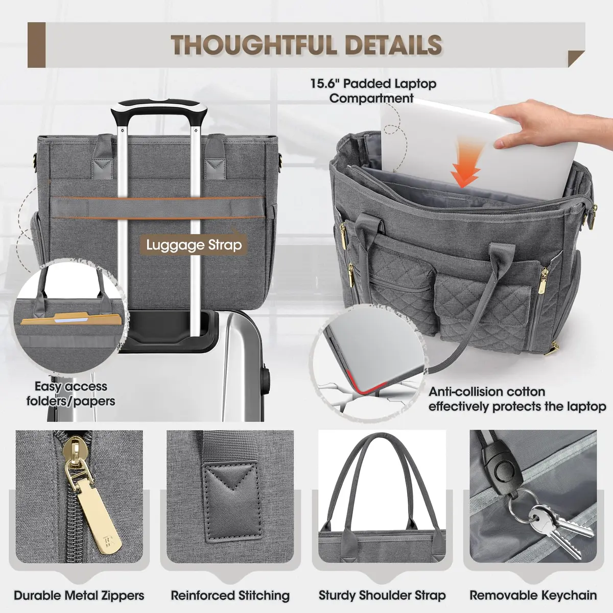 RAINSMORE Teacher Tote Bag with Lunch Compartment for Women | 15.6 inch Laptop & Insulated Side Pockets - view 7