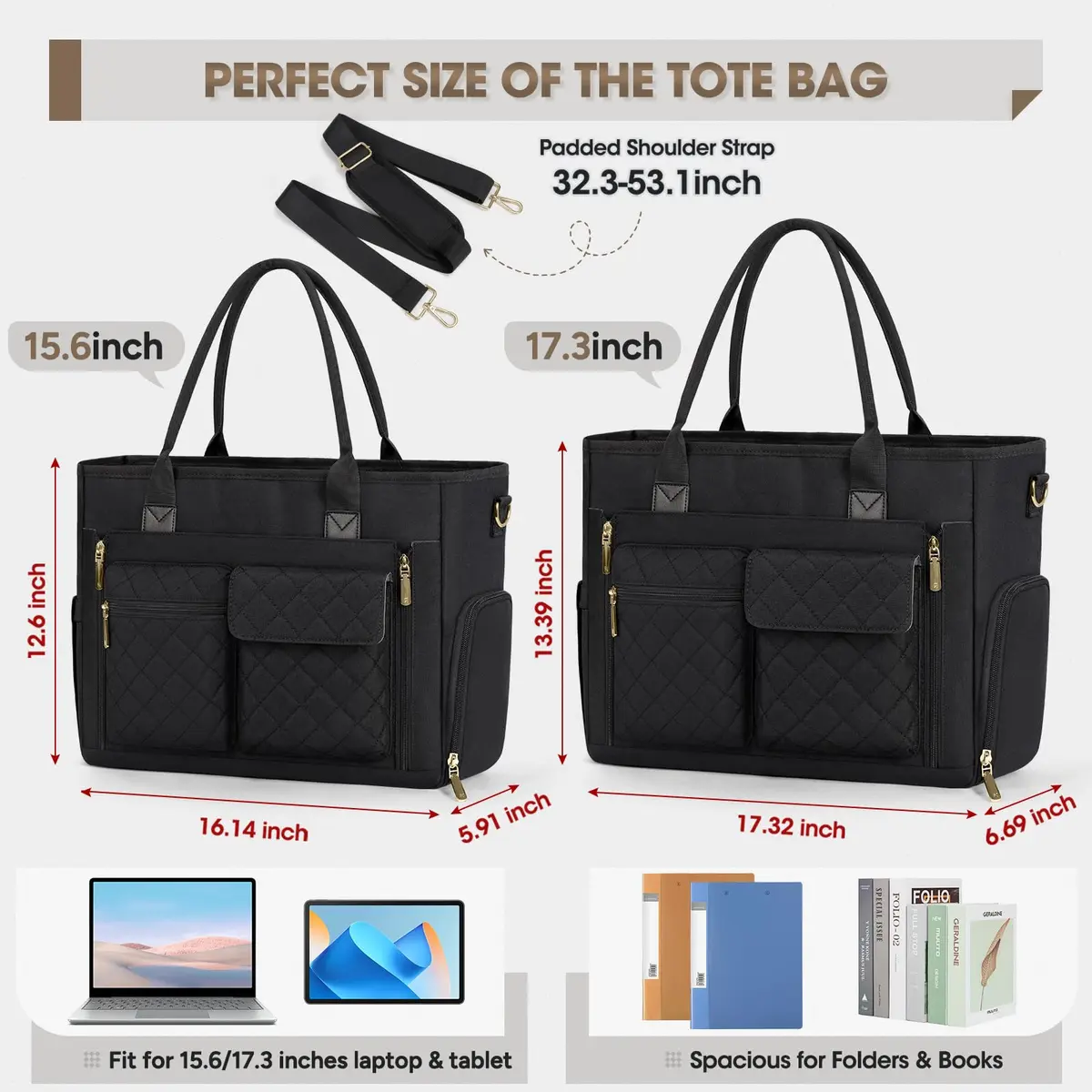 RAINSMORE Teacher Tote Bag with Lunch Compartment for Women | 15.6 inch Laptop & Insulated Side Pockets - view 6
