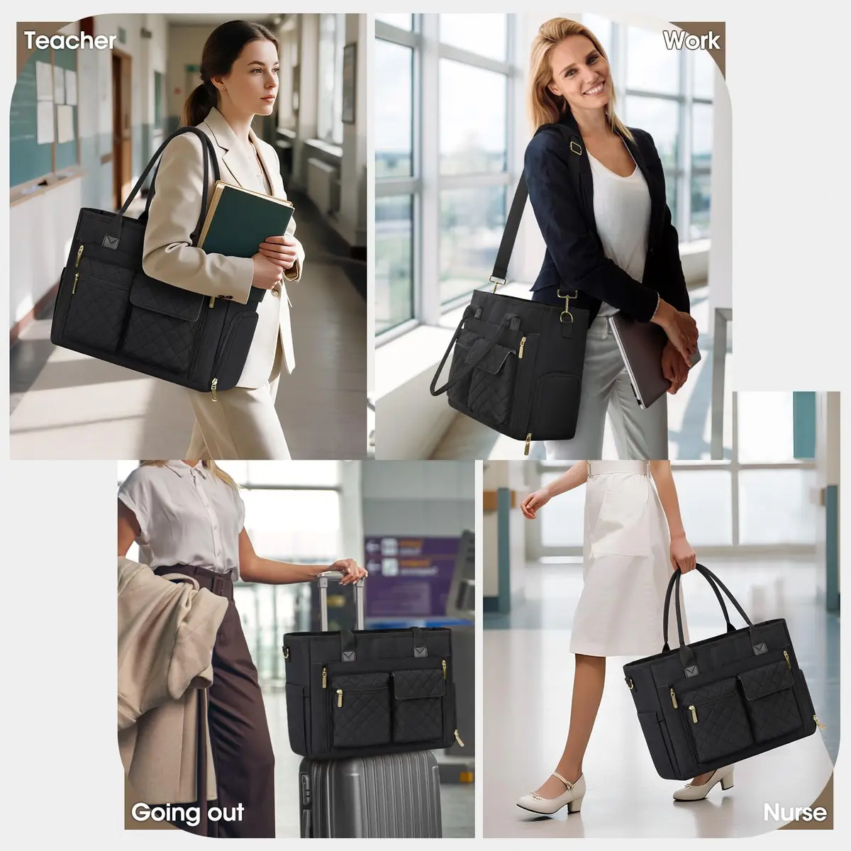 RAINSMORE Teacher Tote Bag with Lunch Compartment for Women | 15.6 inch Laptop & Insulated Side Pockets - view 2
