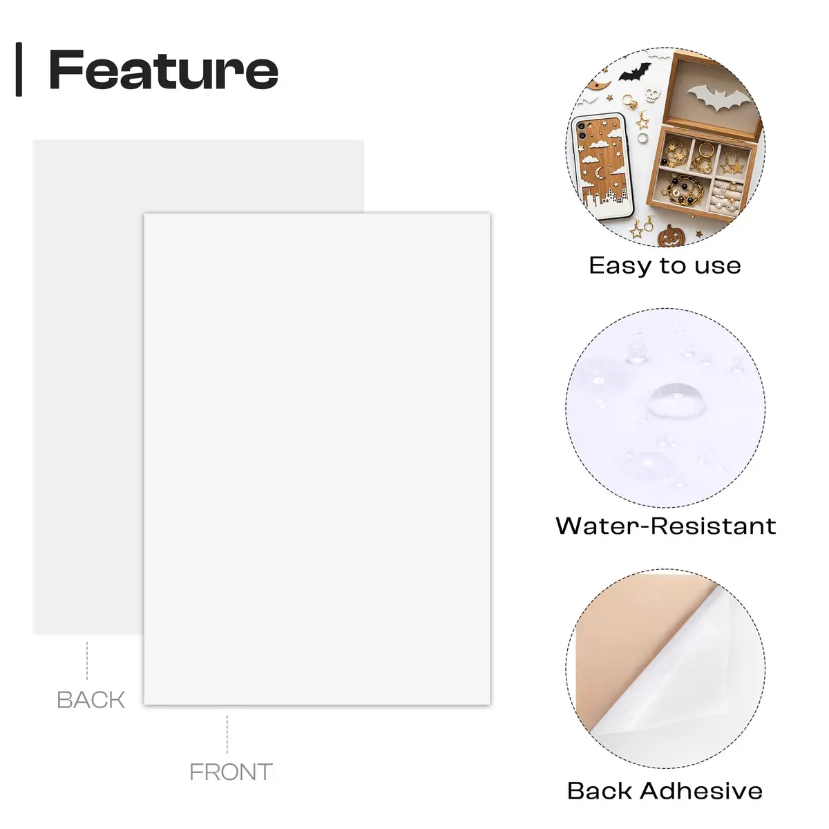 Caydo 12PCS White Self Adhesive Felt Sheets 21 cm x 30 cm (A4 Size) | Premium Velvet Texture with Strong Peel & Stick Backing - view 3