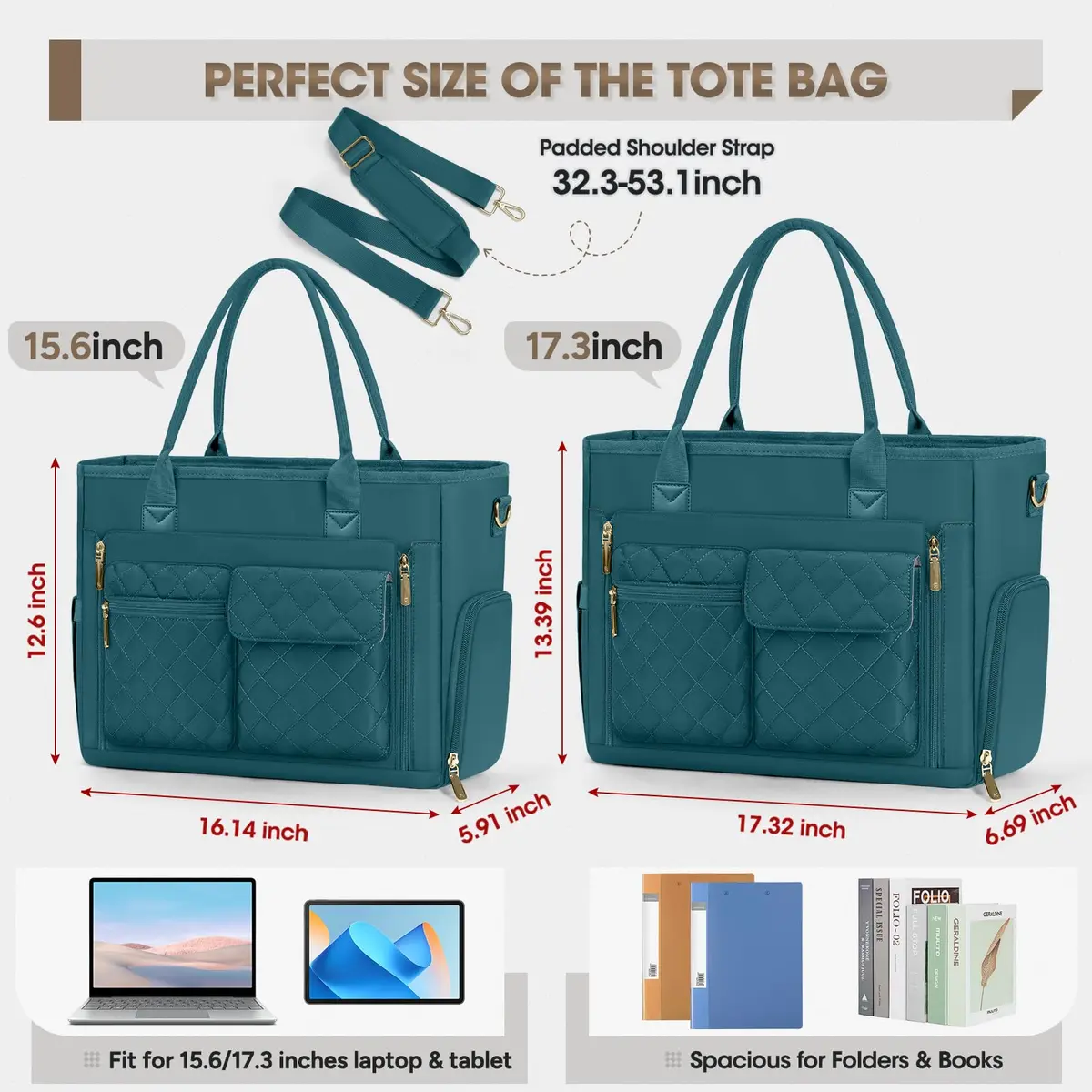 RAINSMORE Teacher Tote Bag with Lunch Compartment for Women | 15.6 inch Laptop, Water-Resistant, Multi-Pocket - view 6
