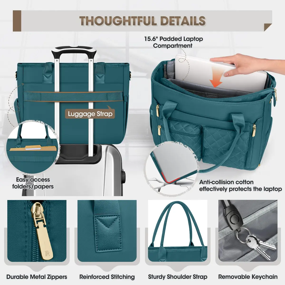RAINSMORE Teacher Tote Bag with Lunch Compartment for Women | 15.6 inch Laptop, Water-Resistant, Multi-Pocket - view 7
