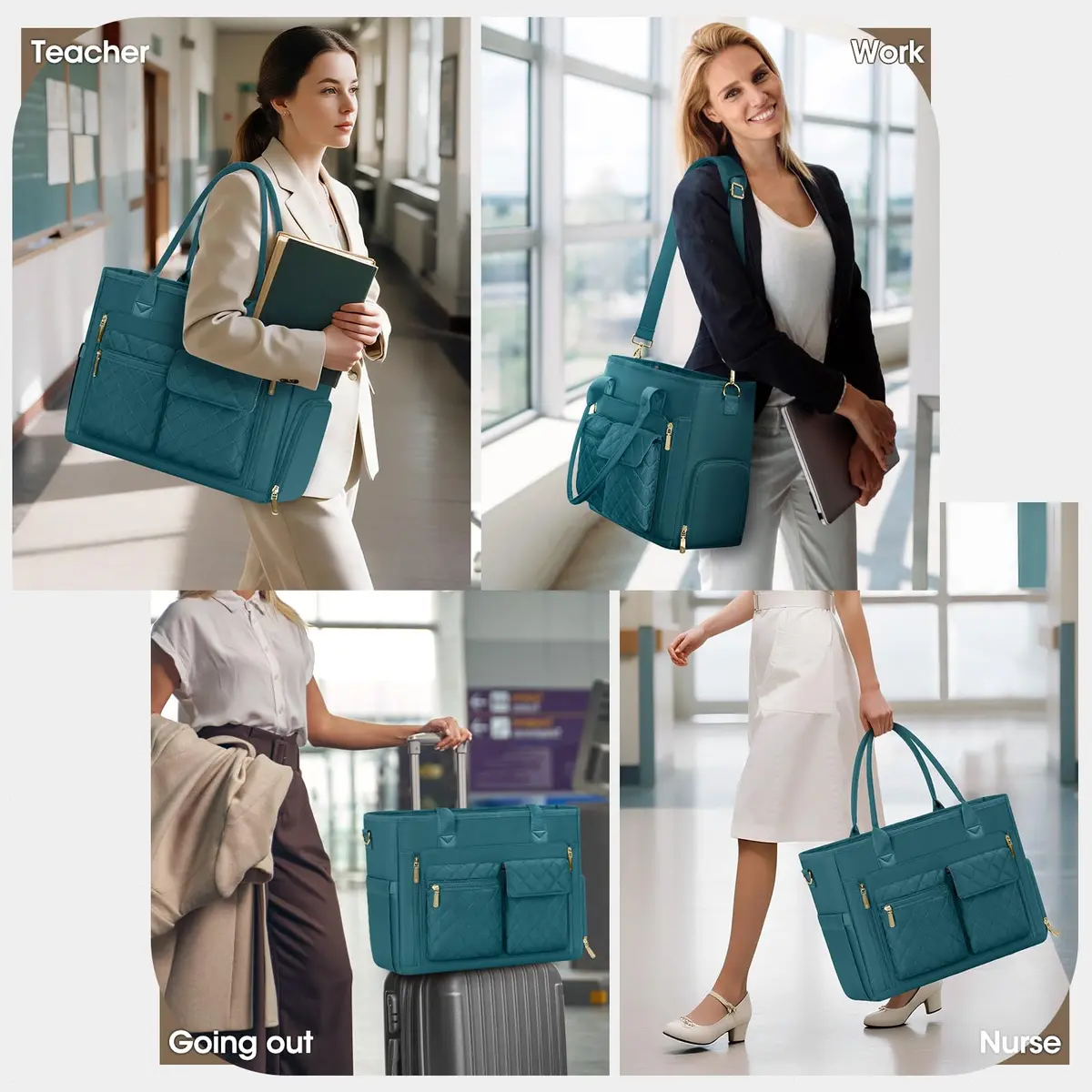 RAINSMORE Teacher Tote Bag with Lunch Compartment for Women | 15.6 inch Laptop, Water-Resistant, Multi-Pocket - view 2
