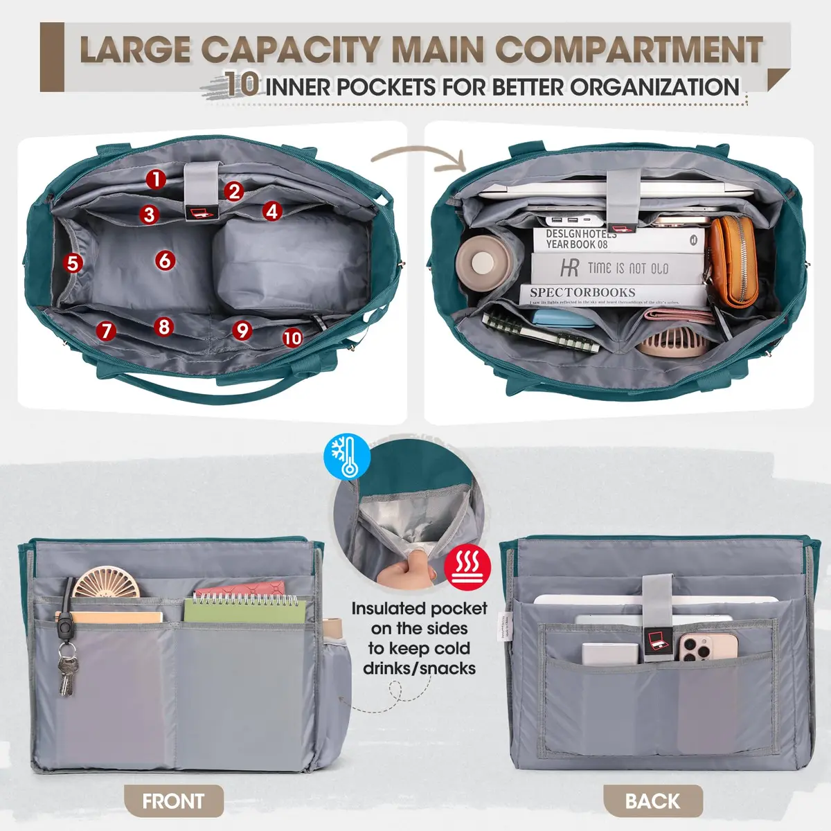 RAINSMORE Teacher Tote Bag with Lunch Compartment for Women | 15.6 inch Laptop, Water-Resistant, Multi-Pocket - view 4