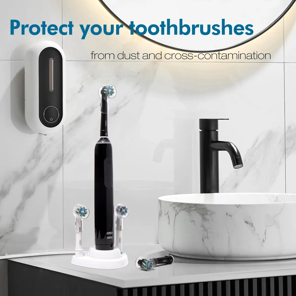 seplouis 4 Pack Brush Head Covers Compatible with Oral B & iO Electric Toothbrush Heads + Toothbrush Holder with 1 Charging Station Slot and 2 Brush Head Stands | Tidy & Travel-Friendly - view 7