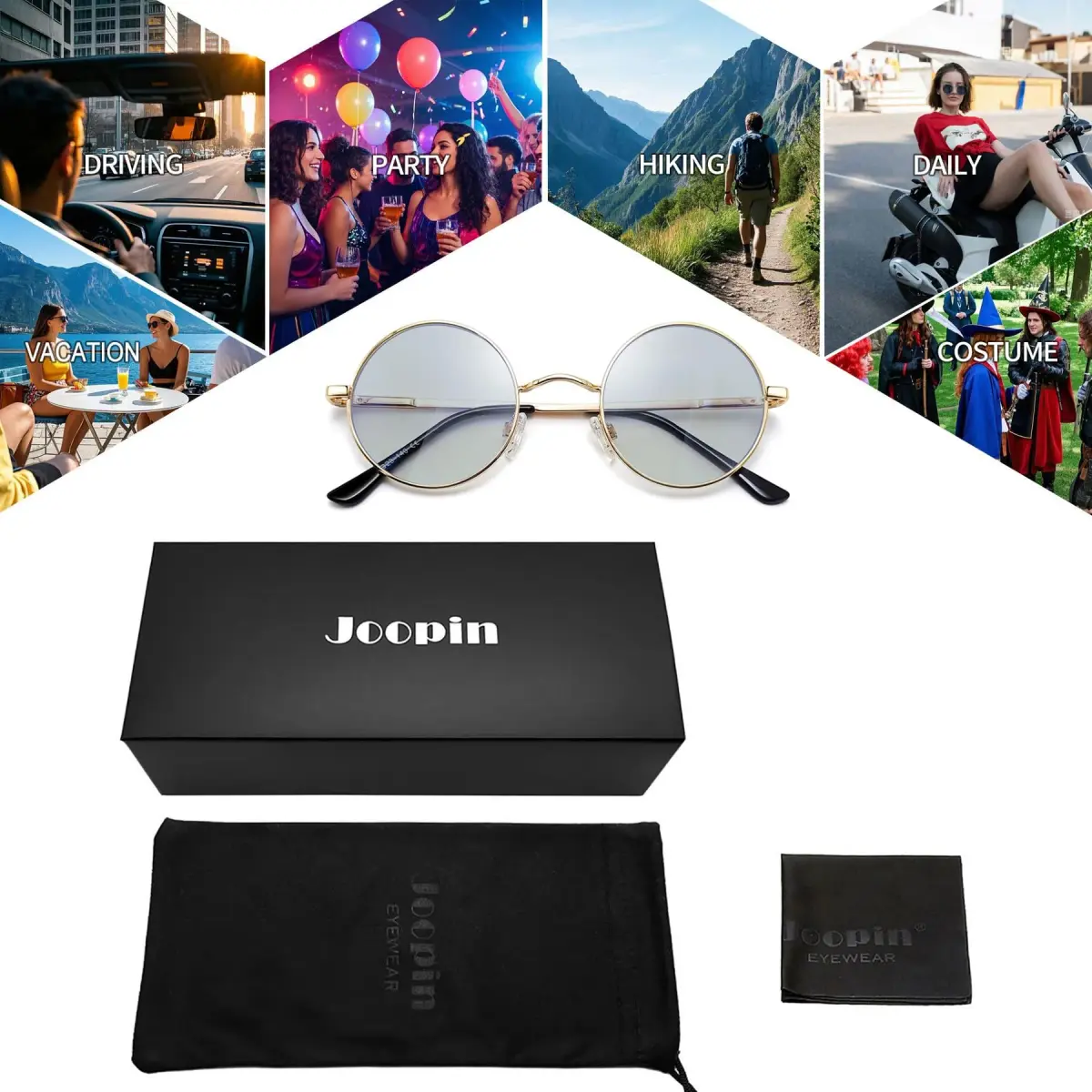 Joopin Small Round Sunglasses Hippie Circle Sun Glasses Polarized UV Protection Metal Shades for Men Women (Light Black) - view 6
