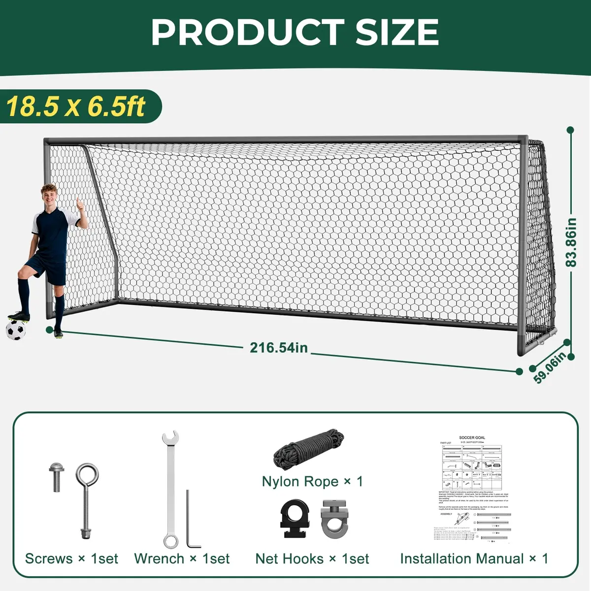 MOPHOTO 18.5x6.5ft Soccer Goals | Heavy-Duty Aluminum, Professional Training for Youth & Adults - view 5