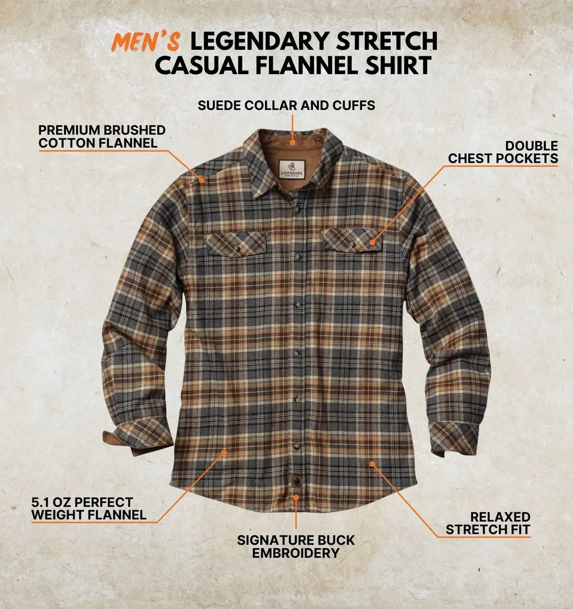 Legendary Whitetails Mens Long Sleeve Button Down Flannel Shirt | Relaxed Fit, Stretch, Casual Comfort (70-120 chars) - view 3