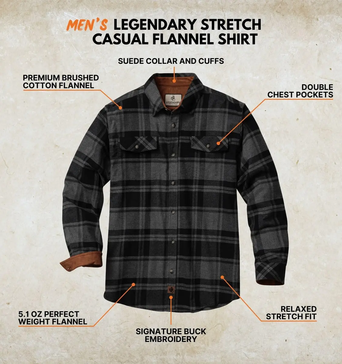 Legendary Whitetails Mens Long Sleeve Button Down Flannel Shirt | Relaxed Fit, Stretch Cotton, Plaid, Big & Tall - view 3