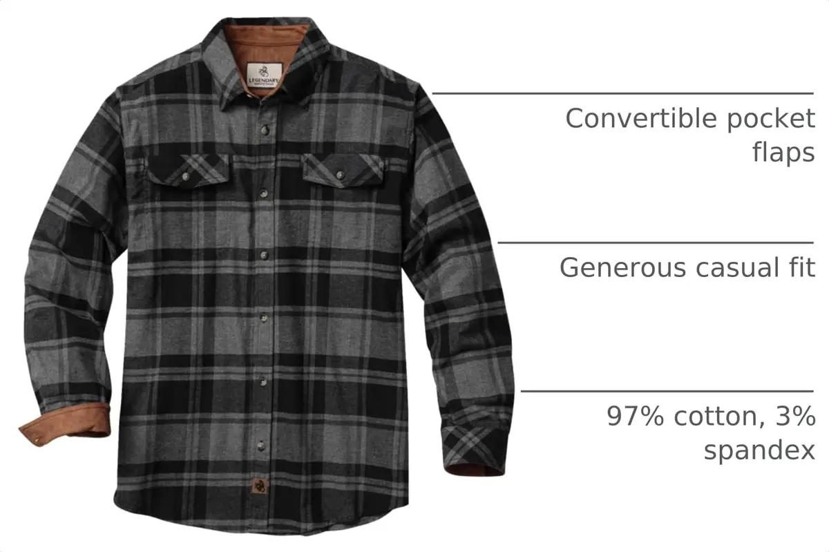 Legendary Whitetails Mens Long Sleeve Button Down Flannel Shirt | Relaxed Fit, Stretch Cotton, Plaid, Big & Tall - view 4