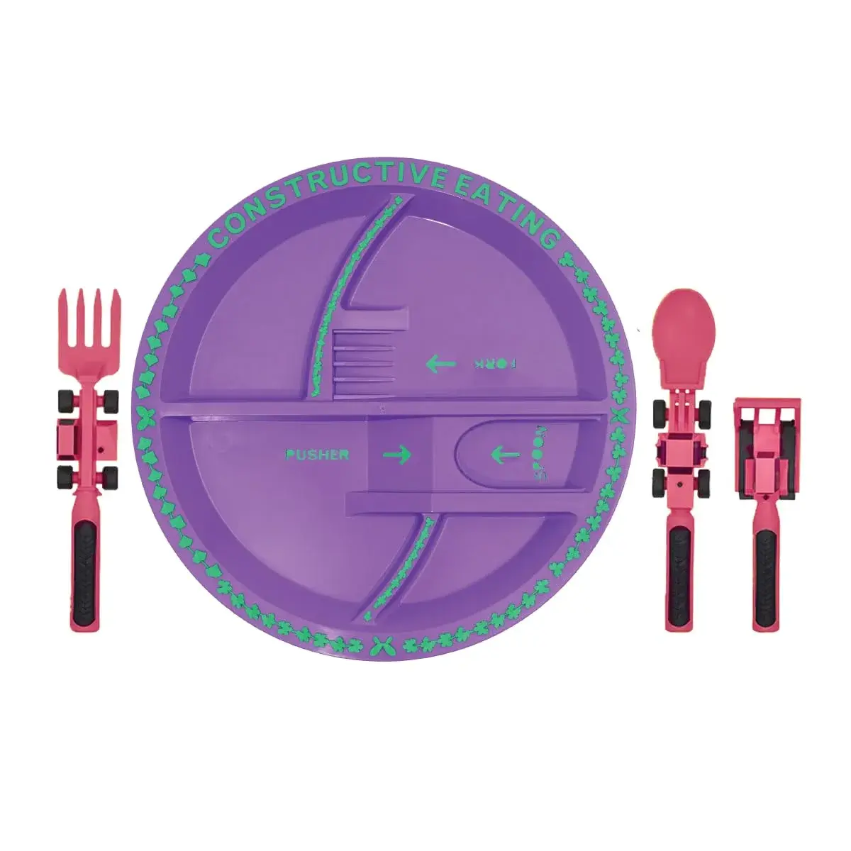 Constructive Eating Pink Construction Plate and Utensils Set | BPA-Free Toddler Dinnerware - main product image