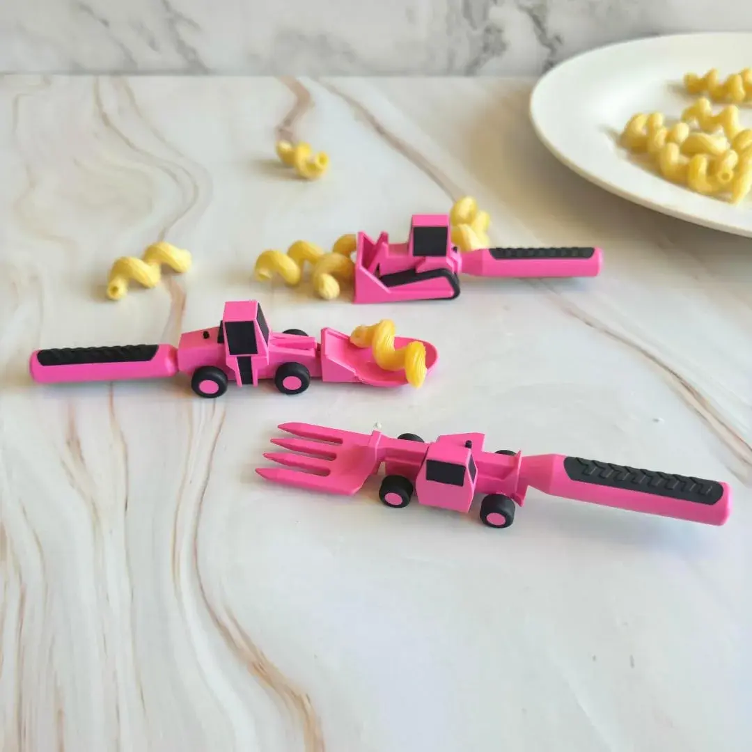 Constructive Eating Pink Construction Plate and Utensils Set | BPA-Free Toddler Dinnerware - view 2