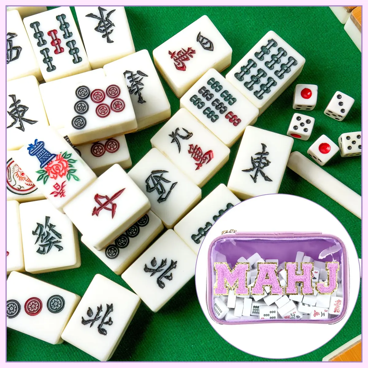 SilTriangle Mahjong Bag Waterproof Purple Mahj | Clear PVC, 8.66x5.52x3.15 inches, holds 166 tiles - view 7