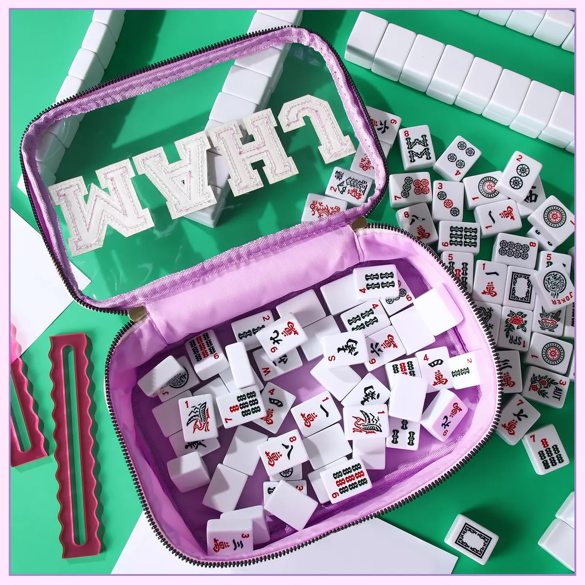 SilTriangle Mahjong Bag Waterproof Purple Mahj | Clear PVC, 8.66x5.52x3.15 inches, holds 166 tiles - view 4