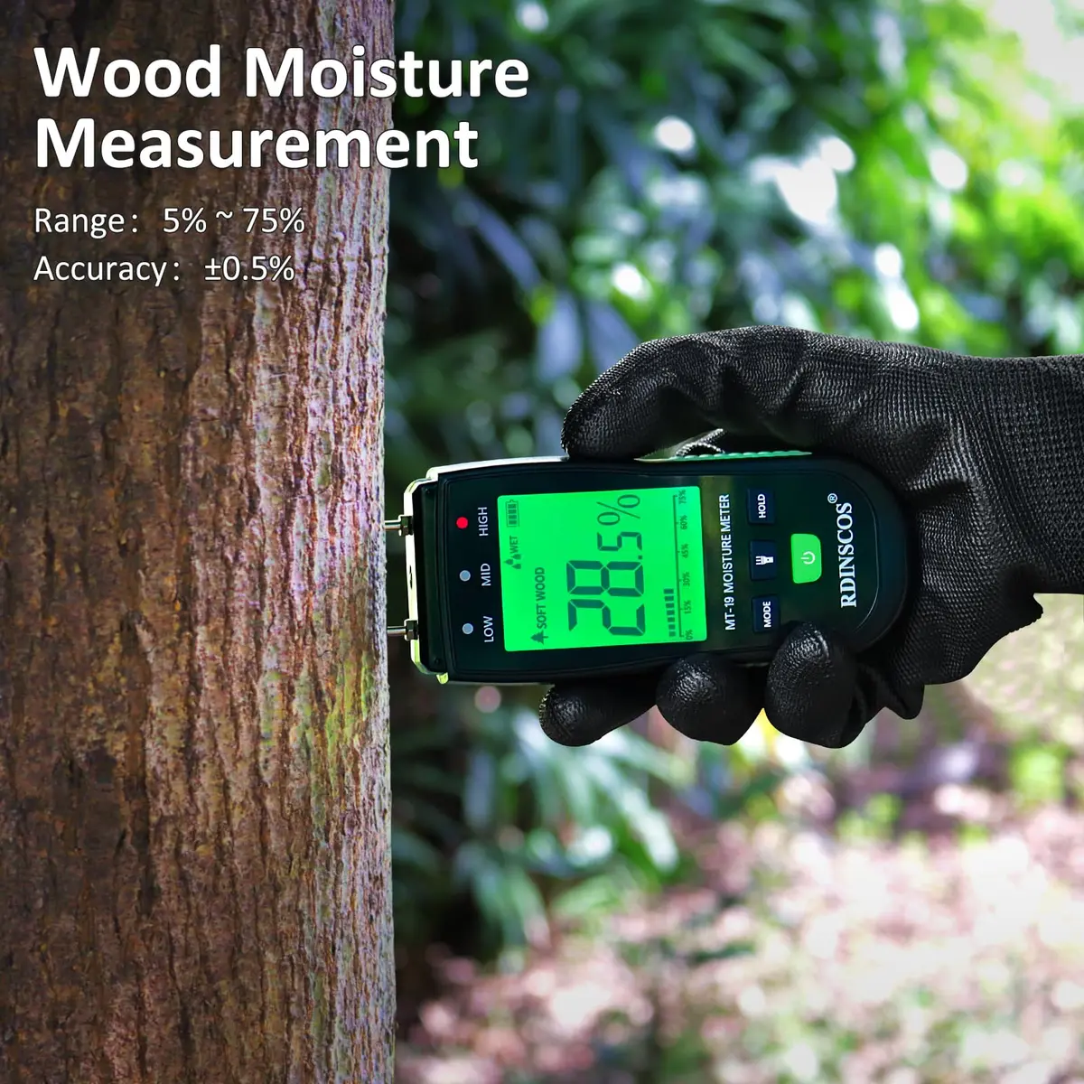 RDINSCOS Pin Type Moisture Meter with Replaceable Pins, Digital LCD Display, 3 AAA Batteries Included (Black/Green) - view 2