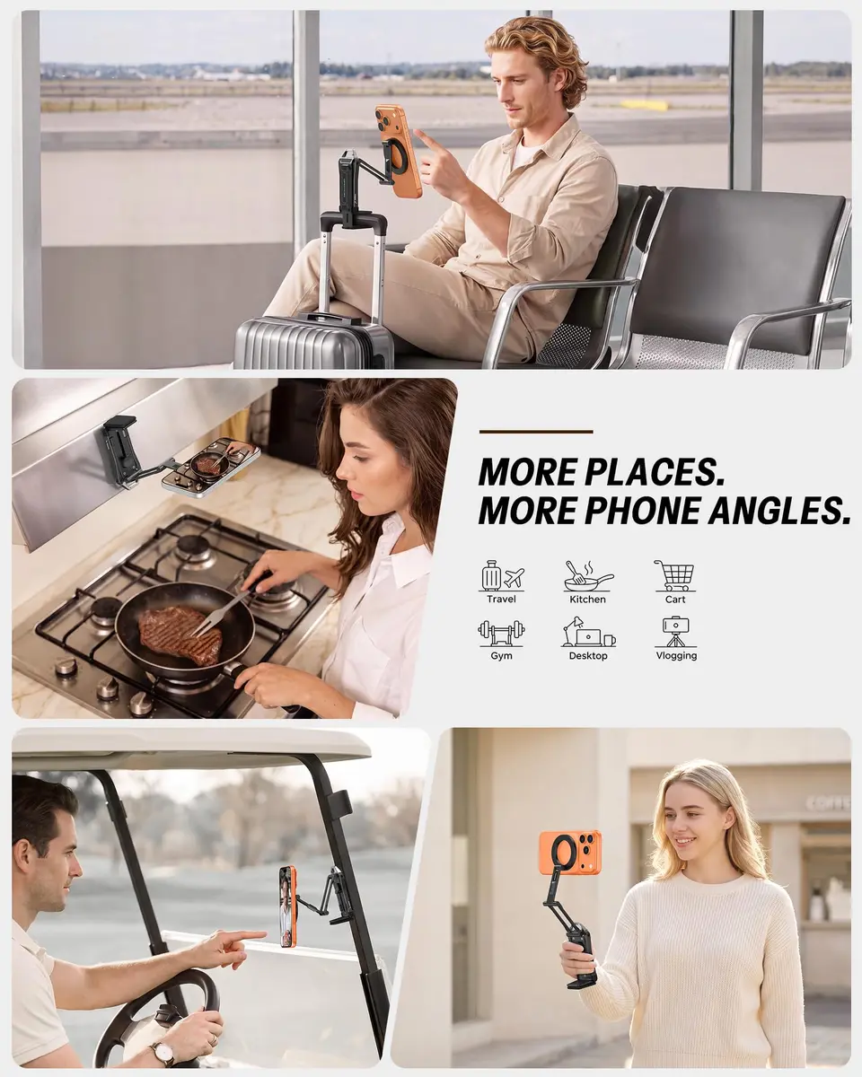 OMOTON TP02 Magnetic Phone Tripod for MagSafe, 360° Pivot, Clamp & Stand | Compact & Versatile - view 5