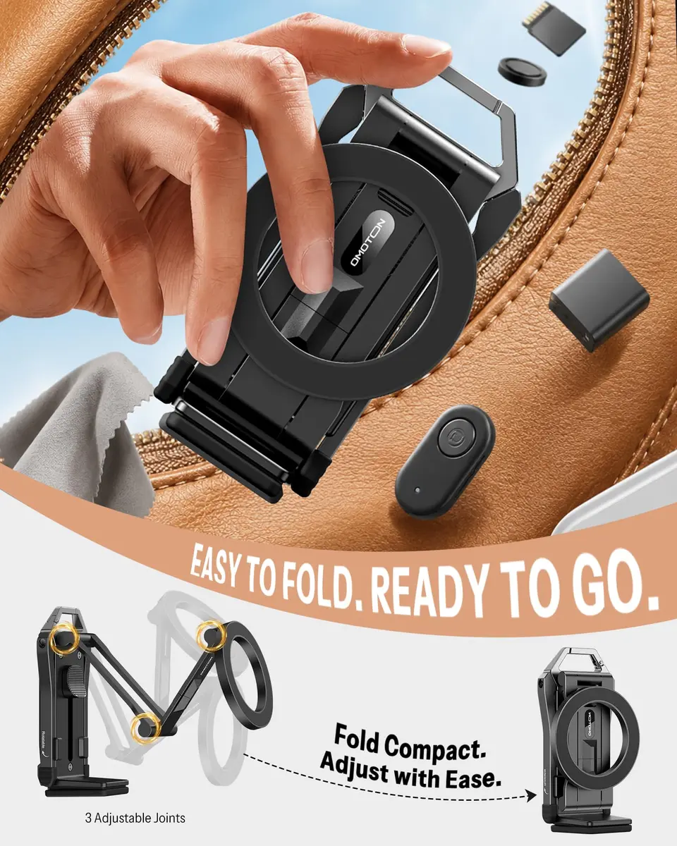OMOTON TP02 Magnetic Phone Tripod for MagSafe, 360° Pivot, Clamp & Stand | Compact & Versatile - view 7