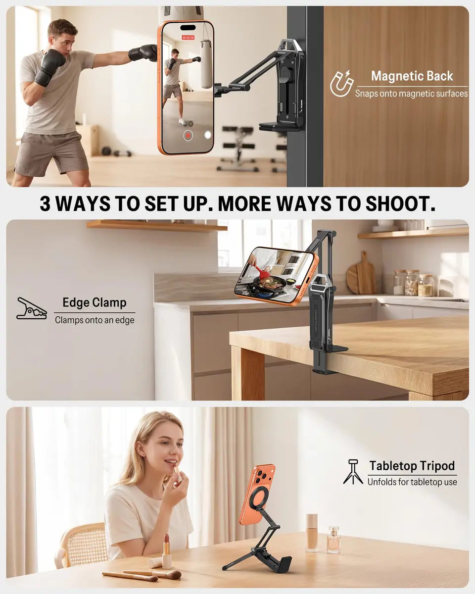 OMOTON TP02 Magnetic Phone Tripod for MagSafe, 360° Pivot, Clamp & Stand | Compact & Versatile - view 2