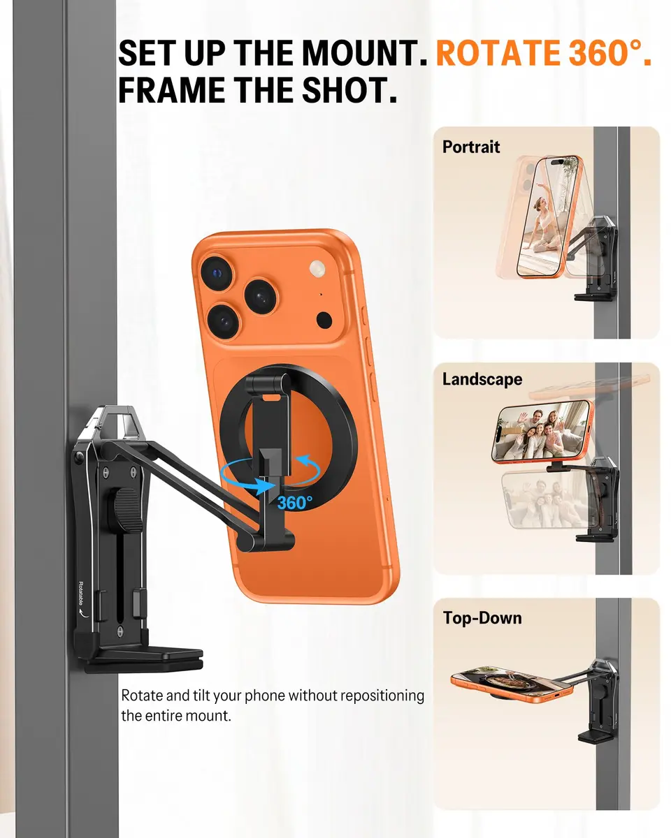 OMOTON TP02 Magnetic Phone Tripod for MagSafe, 360° Pivot, Clamp & Stand | Compact & Versatile - view 3