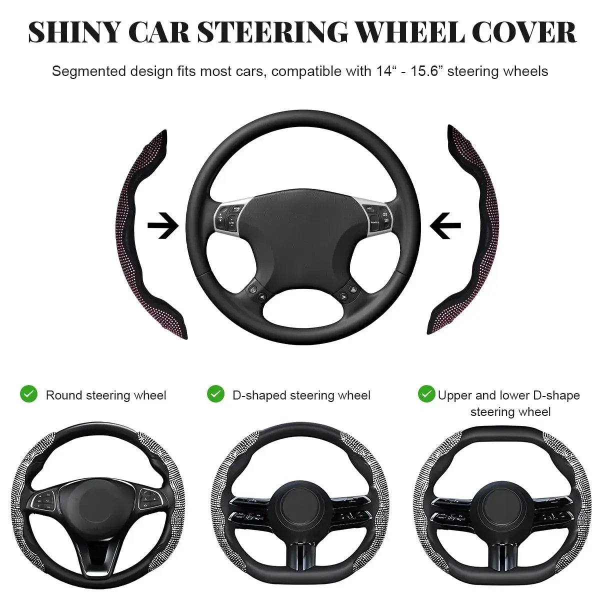 BWBWND Pink 2 PCS Steering Wheel Cover with Crystal Rhinestones | Universal Fit for 14-15.6 Inch Wheels - view 2