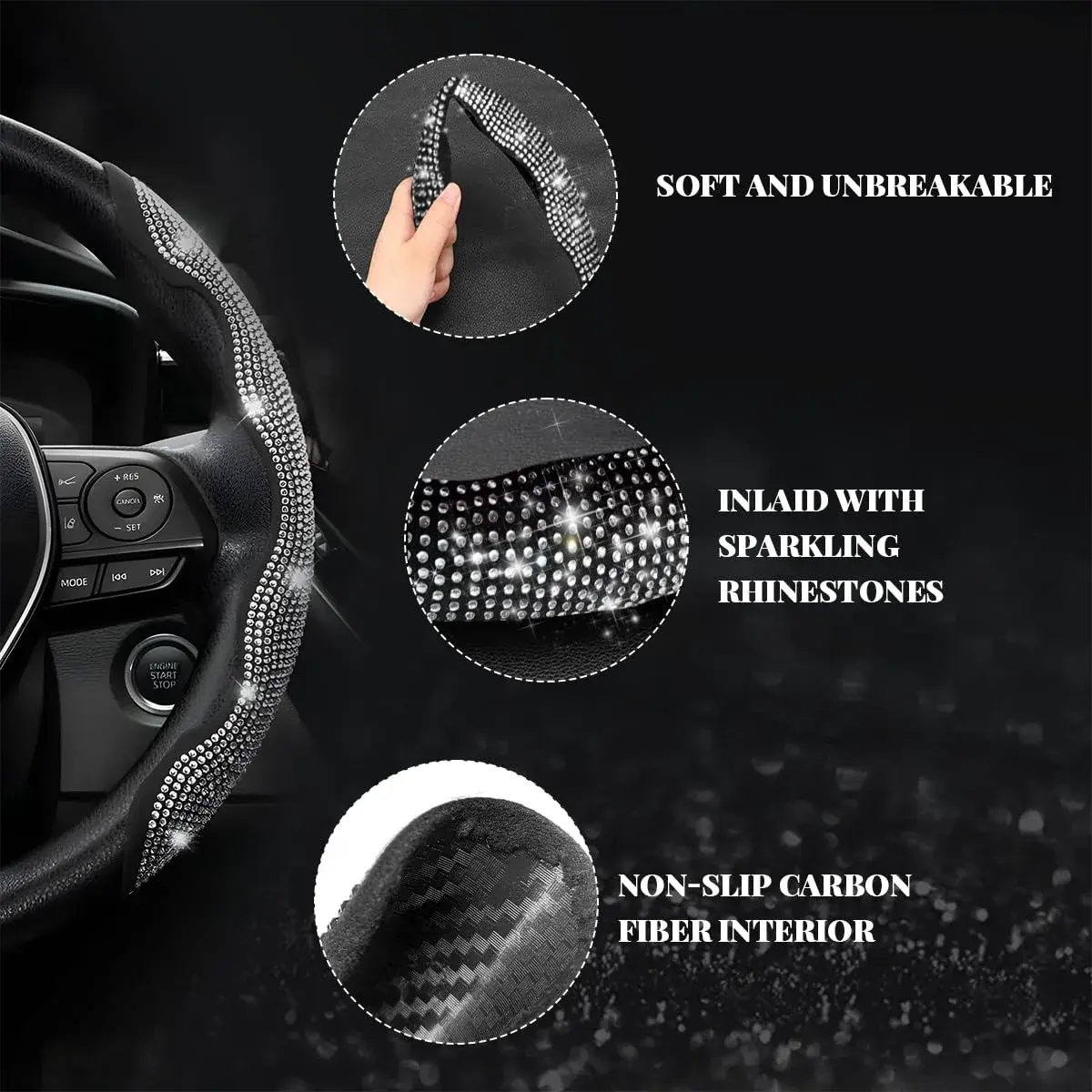 BWBWND Pink 2 PCS Steering Wheel Cover with Crystal Rhinestones | Universal Fit for 14-15.6 Inch Wheels - view 4